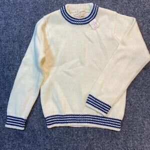 Vintage Made in Japan Kids Size Small Pullover Cream Blue Knit Crew neck Sweater